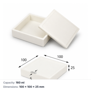 (MQABO038) Square Alumina Boat with Lid, 100 × 100 × 25 mm, 160 mL