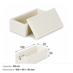 (MQABO043) Rectangular Alumina Boat with Lid, 100 × 50 × 30 mm, 100 mL