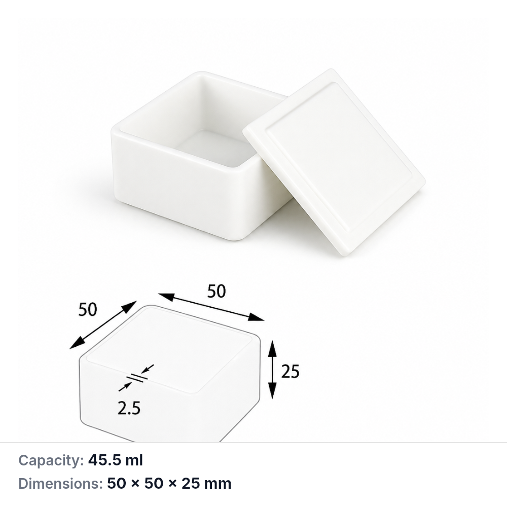 (MQABO045) Square Alumina Boat with Lid, 50 × 50 × 25 mm, 45.5 mL