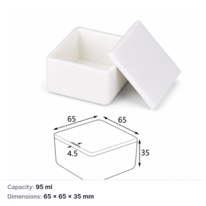 (MQABO046) Square Alumina Boat with Lid, 65 × 65 × 35 mm, 95 mL