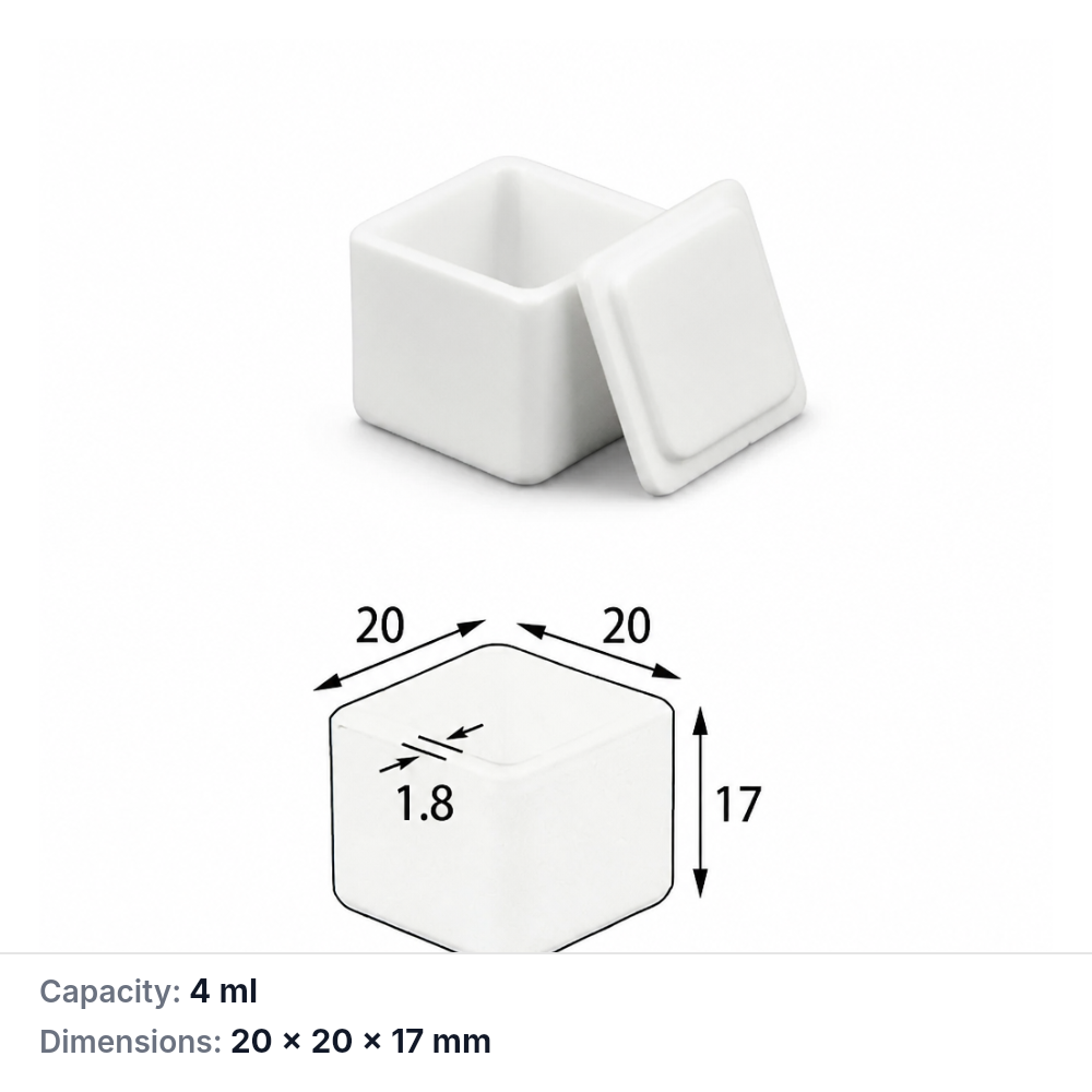 (MQABO048) Square Alumina Boat with Lid, 20 × 20 × 17 mm, 4 mL