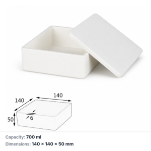 (MQABO050) Square Alumina Boat with Lid, 140 × 140 × 50 mm, 700 mL