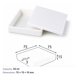 (MQABO053) Square Alumina Boat with Lid, 75 × 75 × 15 mm, 50 mL