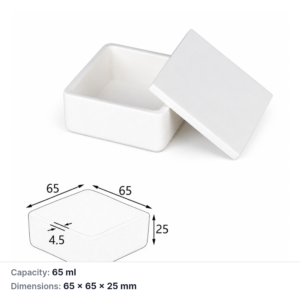 (MQABO058) Square Alumina Boat with Lid, 65 × 65 × 25 mm, 65 mL