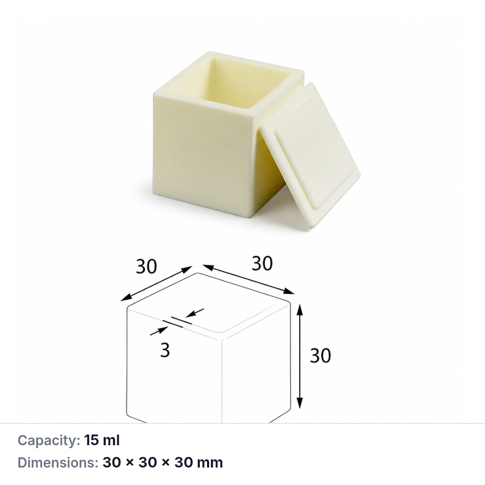 (MQABO061) Square Alumina Boat with Lid, 30 × 30 × 30 mm, 15 mL
