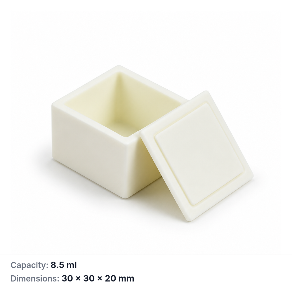 (MQABO062) Square Alumina Boat with Lid, 30 × 30 × 20 mm, 8.5 mL