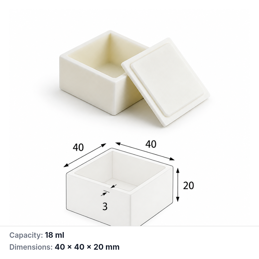 (MQABO064) Square Alumina Boat with Lid, 40 × 40 × 20 mm, 18 mL
