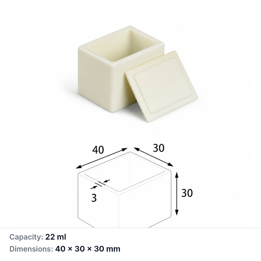 (MQABO068) Rectangular Alumina Boat with Lid, 40 × 30 × 30 mm, 22 mL