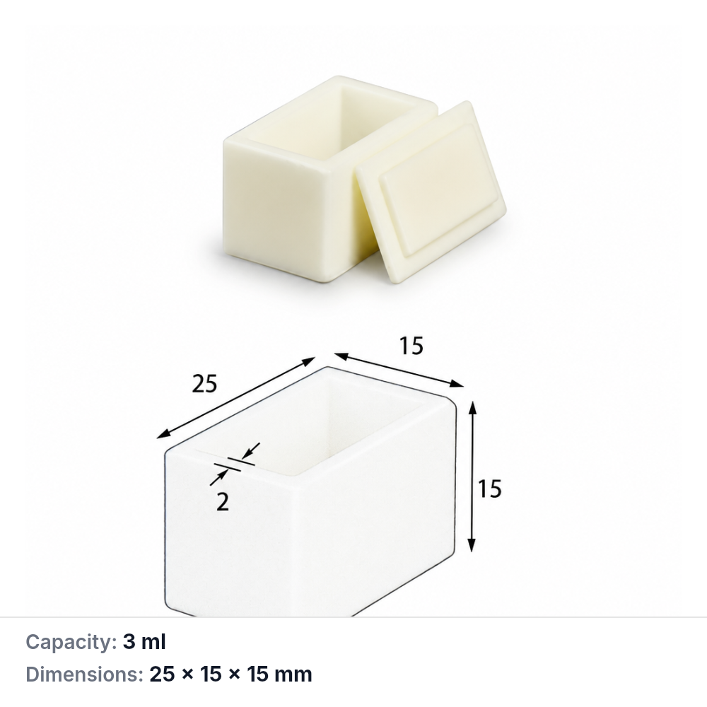 (MQABO069) Rectangular Alumina Boat with Lid, 25 × 15 × 15 mm, 3 mL