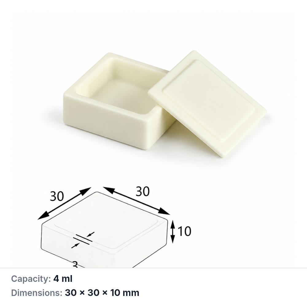 (MQABO073) Square Alumina Boat with Lid, 30 × 30 × 10 mm, 4 mL