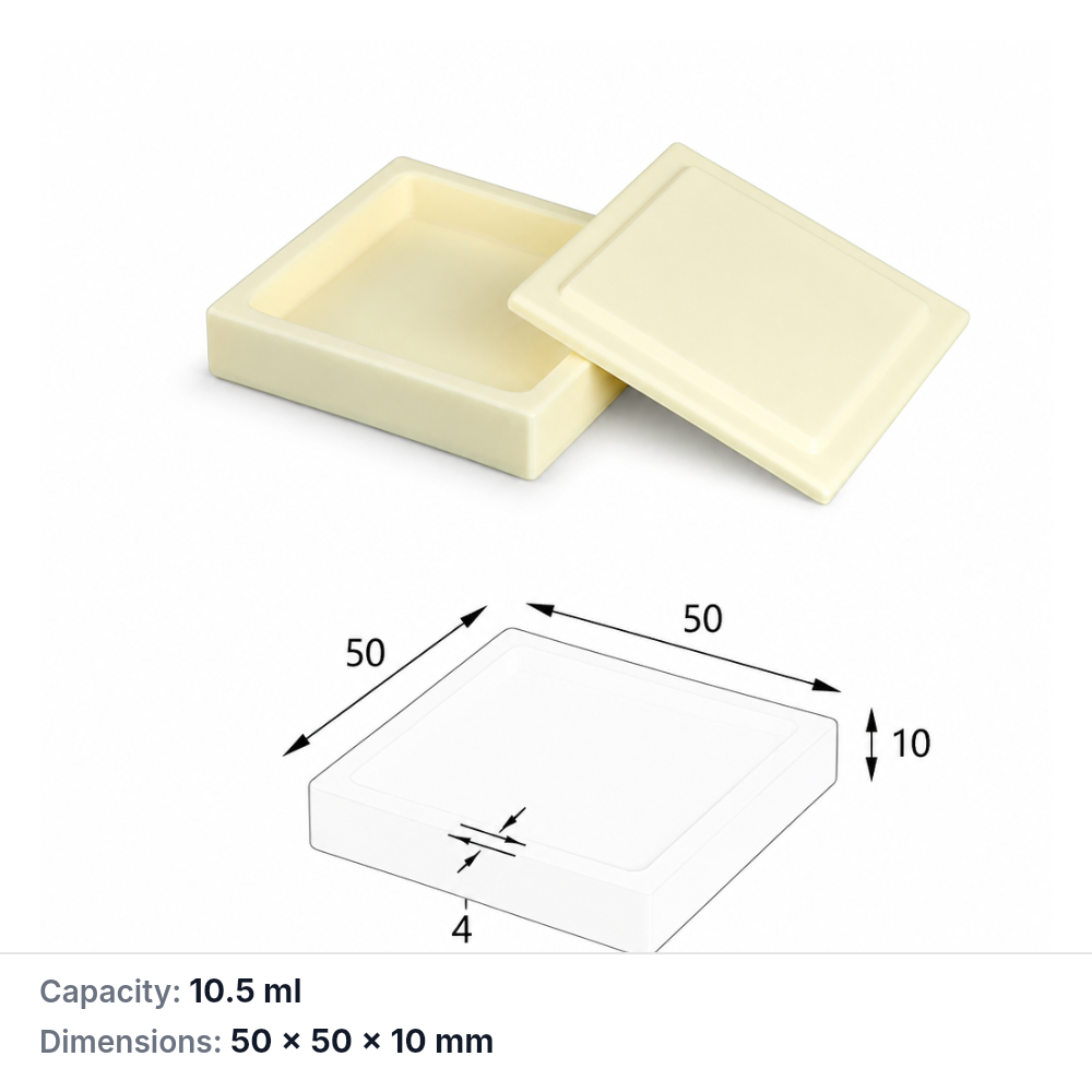 (MQABO074) Square Alumina Boat with Lid, 50 × 50 × 10 mm, 10.5 mL