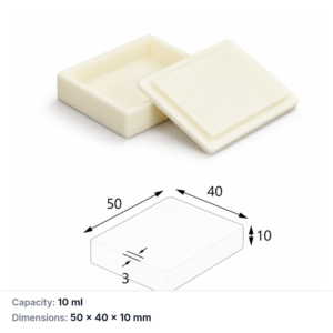 (MQABO078) Rectangular Alumina Boat with Lid, 50 × 40 × 10 mm, 10 mL