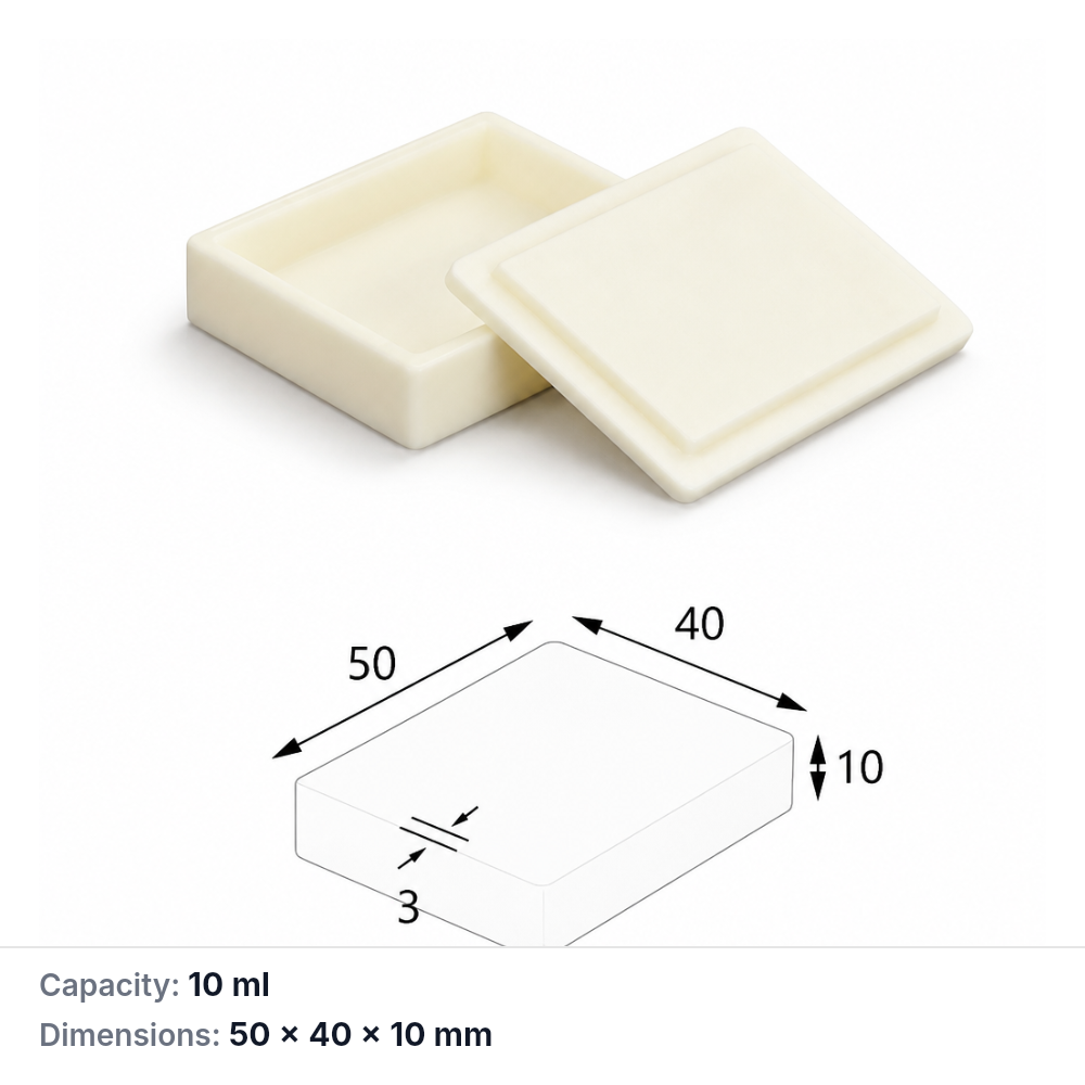 (MQABO078) Rectangular Alumina Boat with Lid, 50 × 40 × 10 mm, 10 mL