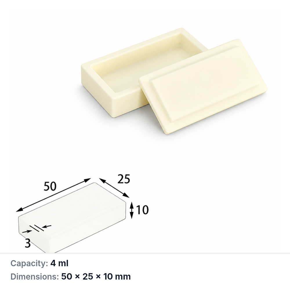 (MQABO079) Rectangular Alumina Boat with Lid, 50 × 25 × 10 mm, 4 mL