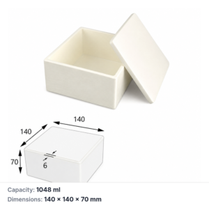 (MQABO080) Square Alumina Boat with Lid, 140 × 140 × 70 mm, 1048 mL