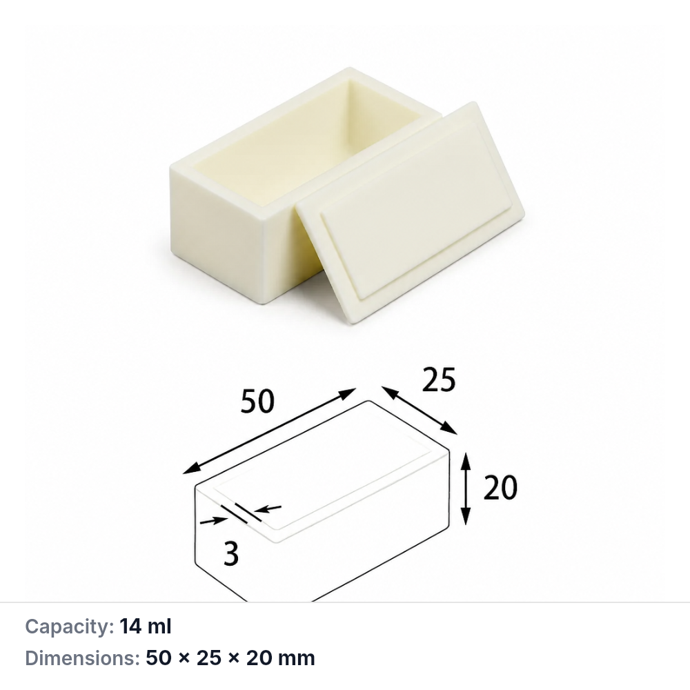 (MQABO081) Rectangular Alumina Boat with Lid, 50 × 25 × 20 mm, 14 mL