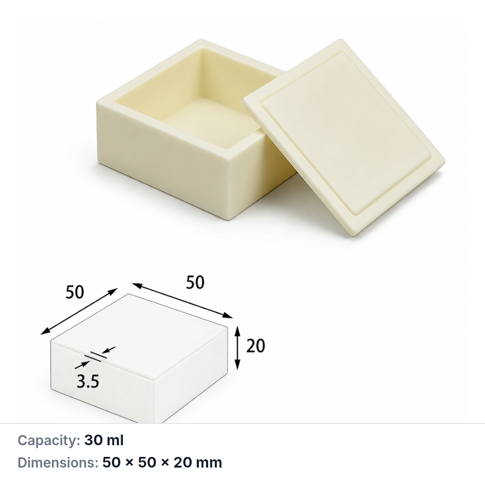 (MQABO083) Square Alumina Boat with Lid, 50 × 50 × 20 mm, 30 mL