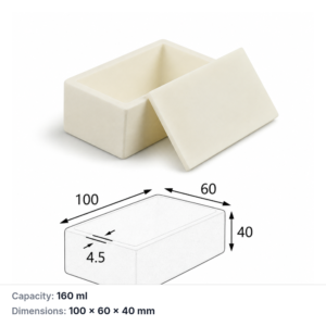 (MQABO085) Rectangular Alumina Boat with Lid, 100 × 60 × 40 mm, 160 mL