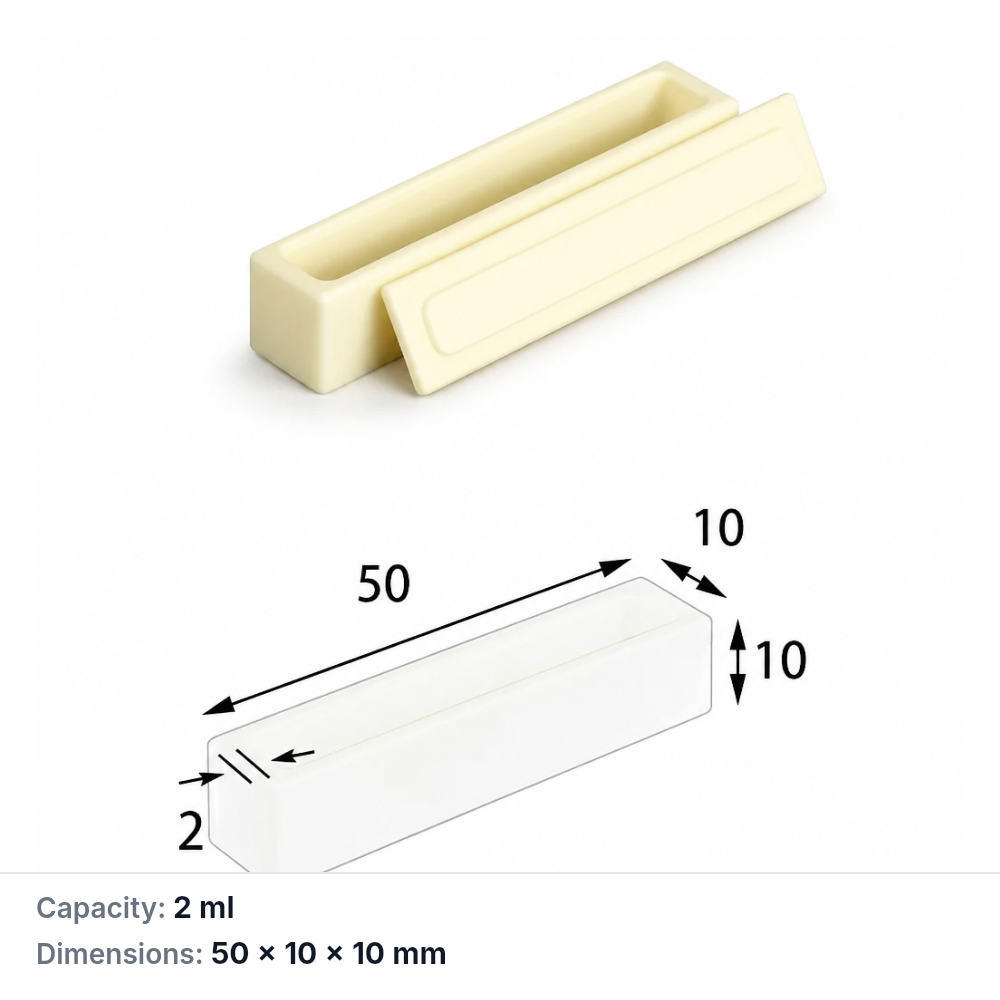 (MQABO087) Rectangular Alumina Boat with Lid, 50 × 10 × 10 mm, 2 mL