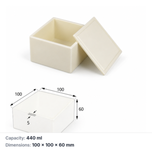 (MQABO089) Square Alumina Boat with Lid, 100 × 100 × 60 mm, 440 mL