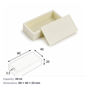 (MQABO093) Rectangular Alumina Boat with Lid, 80 × 40 × 20 mm, 39 mL