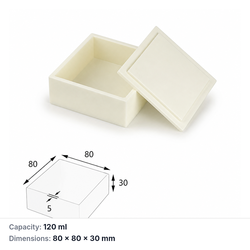 (MQABO095) Square Alumina Boat with Lid, 80 × 80 × 30 mm, 120 mL