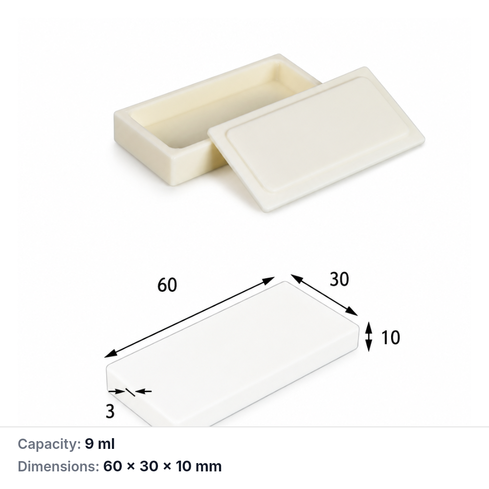(MQABO099) Rectangular Alumina Boat with Lid, 60 × 30 × 10 mm, 9 mL