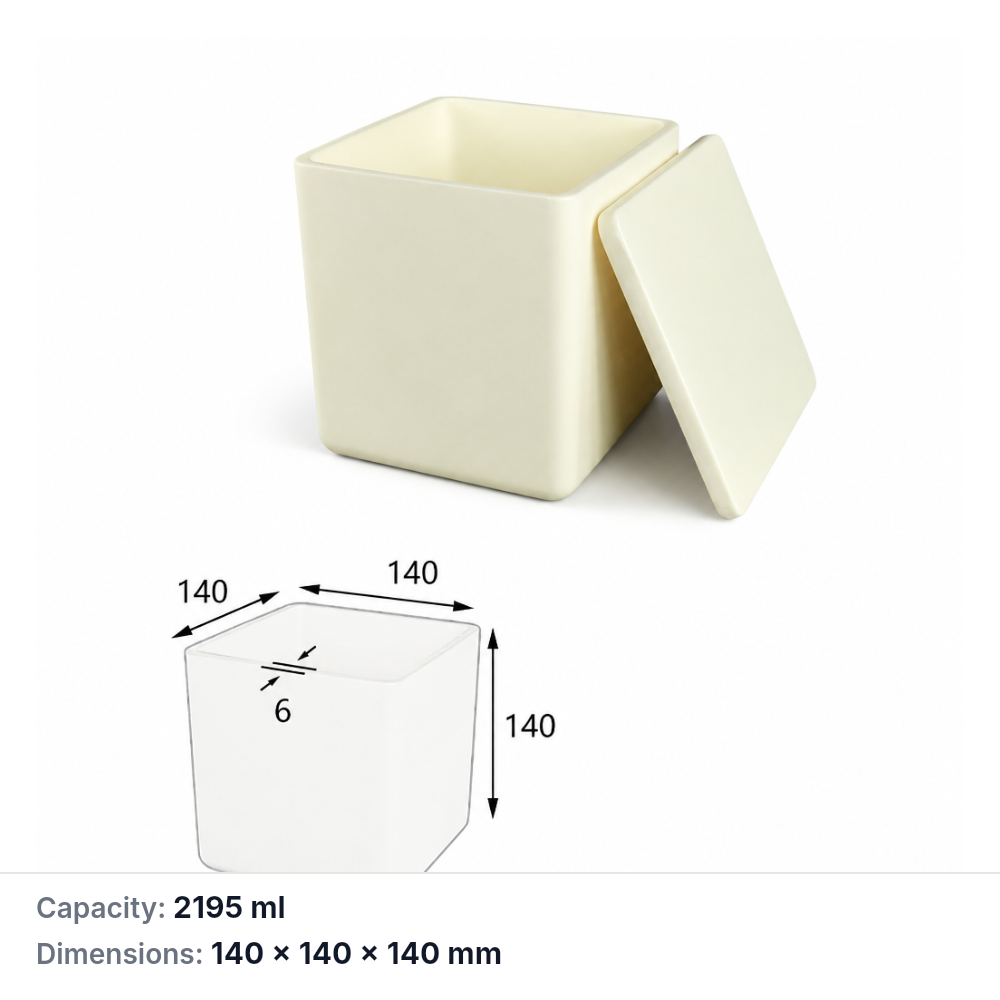 (MQABO101) Square Alumina Boat with Lid, 140 × 140 × 140 mm, 2195 mL