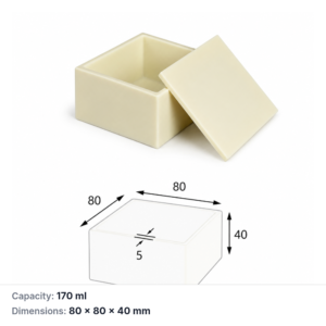 (MQABO102) Square Alumina Boat with Lid, 80 × 80 × 40 mm, 170 mL