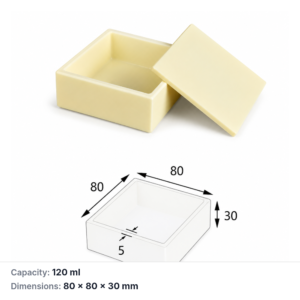 (MQABO103) Square Alumina Boat with Lid, 80 × 80 × 30 mm, 120 mL