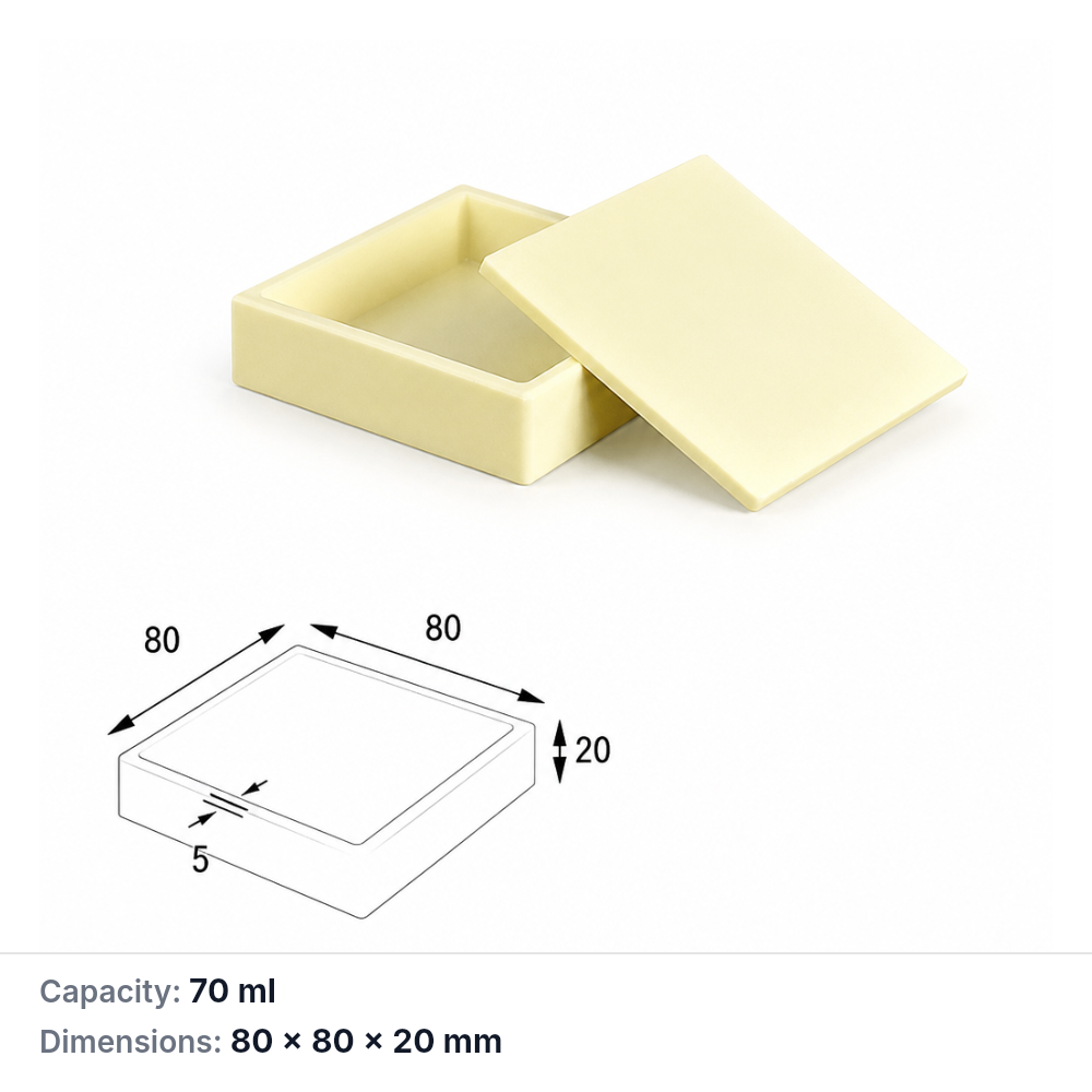 (MQABO104) Square Alumina Boat with Lid, 80 × 80 × 20 mm, 70 mL
