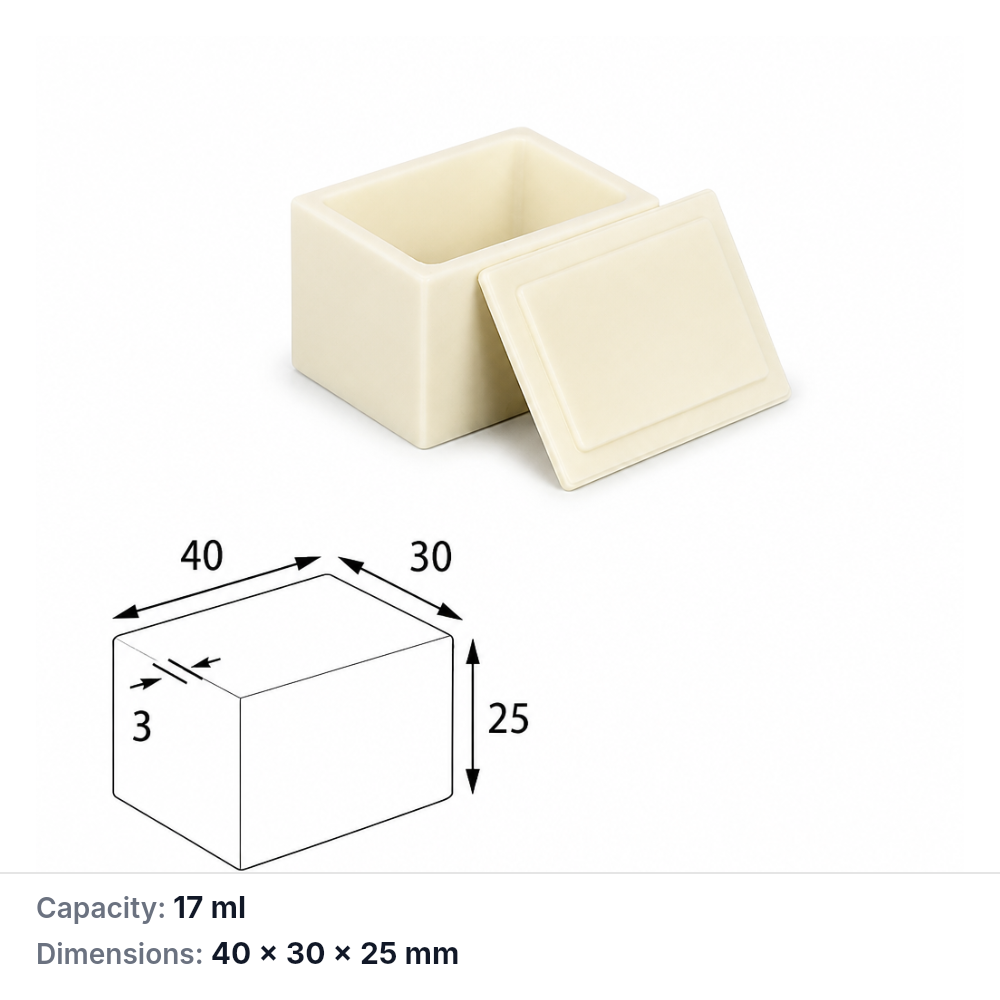 (MQABO108) Rectangular Alumina Boat with Lid, 40 × 30 × 25 mm, 17 mL