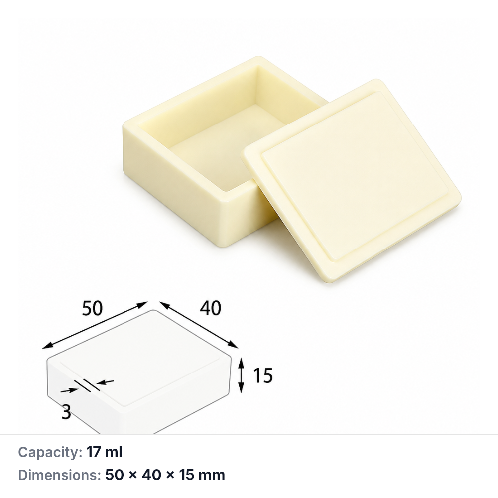 (MQABO109) Rectangular Alumina Boat with Lid, 50 × 40 × 15 mm, 17 mL