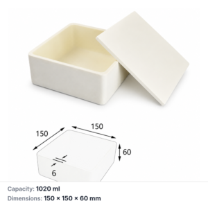 (MQABO110) Square Alumina Boat with Lid, 150 × 150 × 60 mm, 1020 mL