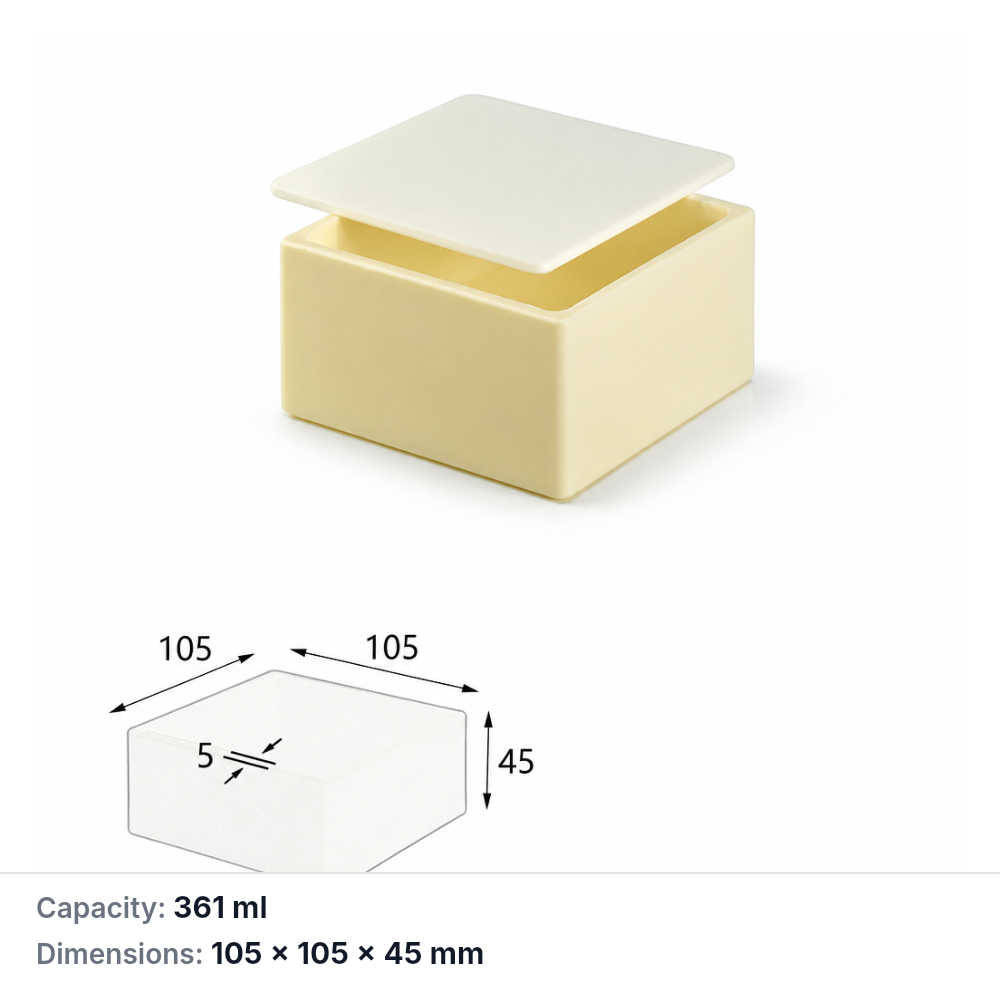(MQABO114) Square Alumina Boat with Lid, 105 × 105 × 45 mm, 361 mL