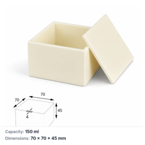 (MQABO115) Square Alumina Boat with Lid, 70 × 70 × 45 mm, 150 mL
