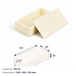 (MQABO118) Rectangular Alumina Boat with Lid, 120 × 60 × 30 mm, 135 mL