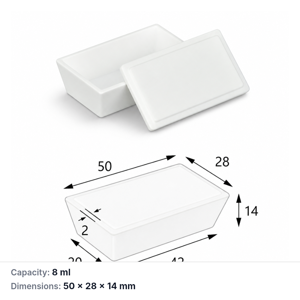 (MQABO119) Trapezoidal Alumina Boat with Lid, 50 × 28 × 14 mm, 8 mL