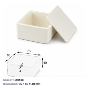 (MQABO121) Square Alumina Boat with Lid, 85 × 85 × 40 mm, 210 mL