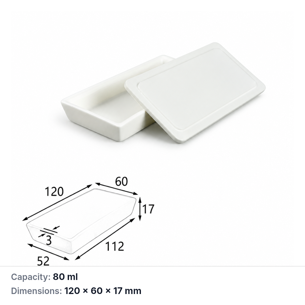 (MQABO123) Trapezoidal Alumina Boat with Lid, 120 × 60 × 17 mm, 80 mL