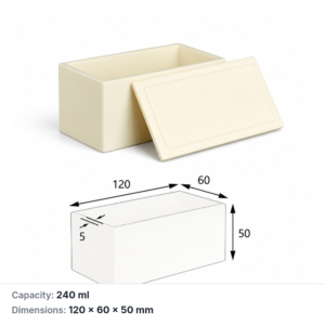 (MQABO124) Rectangular Alumina Boat with Lid, 120 × 60 × 50 mm, 240 mL