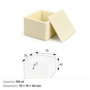 (MQABO125) Square Alumina Boat with Lid, 70 × 70 × 45 mm, 150 mL