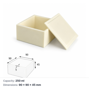 (MQABO126) Square Alumina Boat with Lid, 90 × 90 × 45 mm, 250 mL