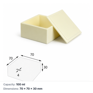 (MQABO128) Square Alumina Boat with Lid, 70 × 70 × 30 mm, 100 mL