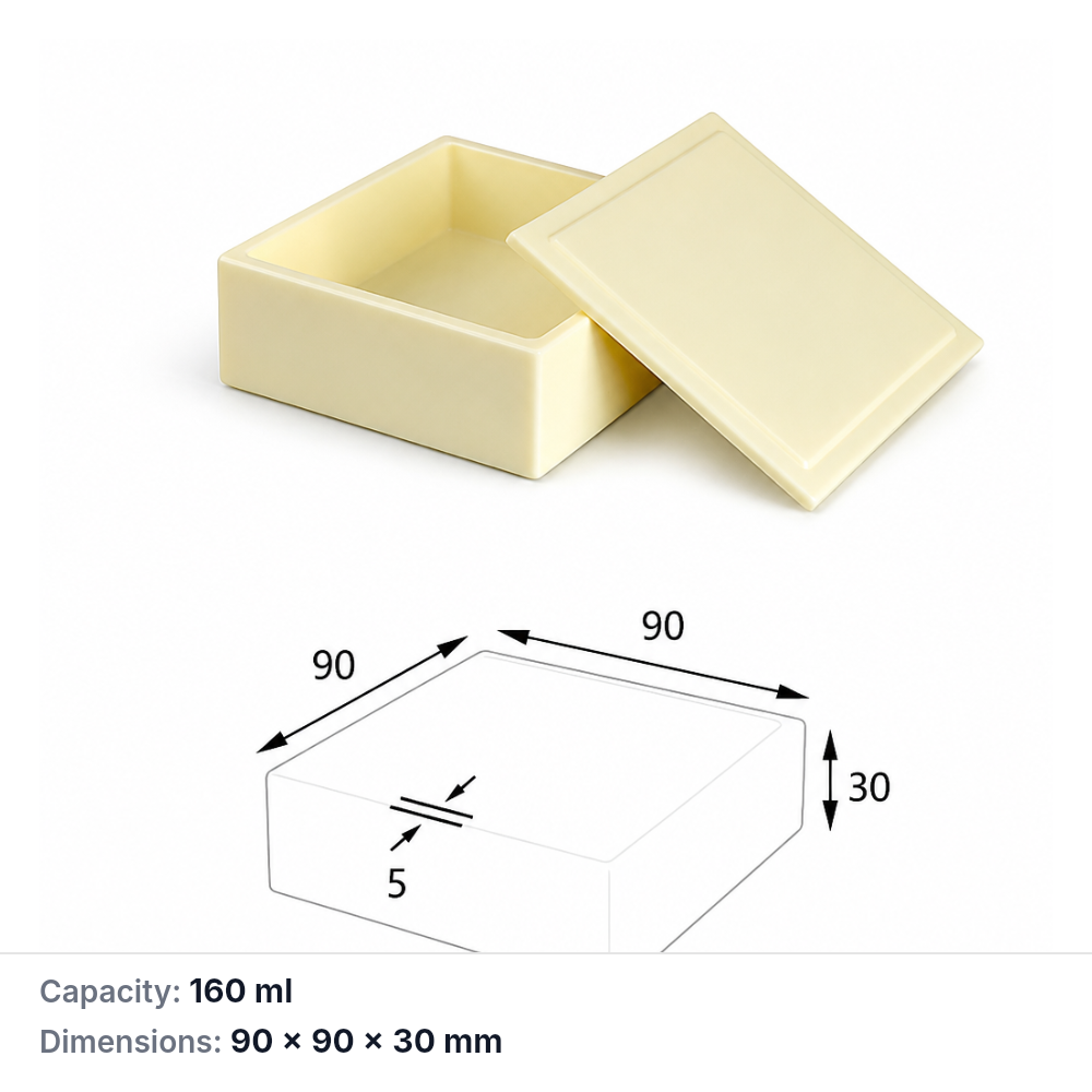 (MQABO129) Square Alumina Boat with Lid, 90 × 90 × 30 mm, 160 mL