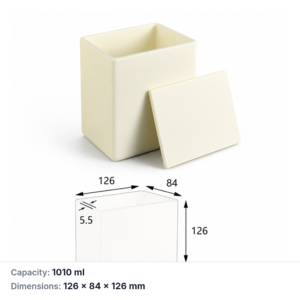 (MQABO130) Rectangular Alumina Boat with Lid, 126 × 84 × 126 mm, 1010 mL