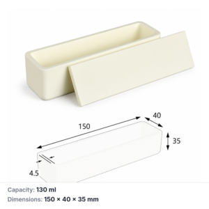 (MQABO131) Rectangular Alumina Boat with Lid, 150 × 40 × 35 mm, 130 mL