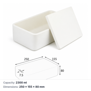 (MQABO134) Rectangular Alumina Boat with Lid, 250 × 155 × 80 mm, 2300 mL