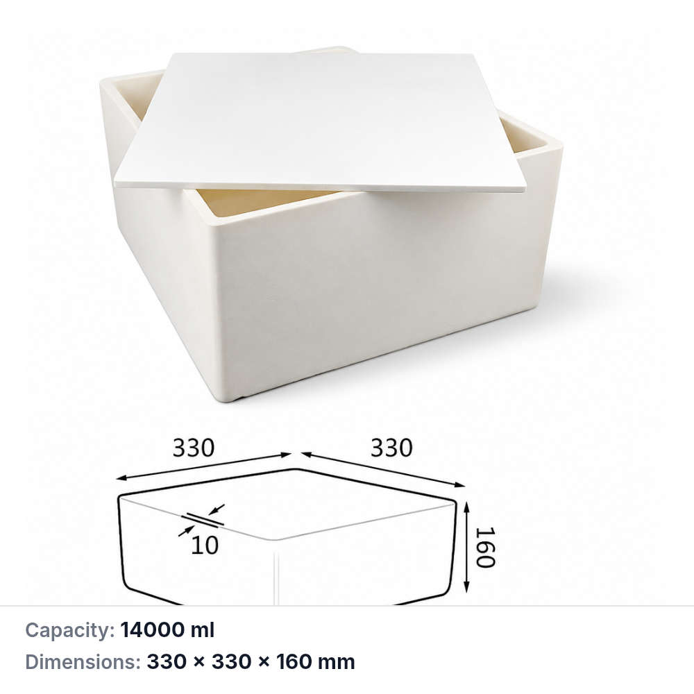 (MQABO135) Square Alumina Boat with Lid, 330 × 330 × 160 mm, 14000 mL
