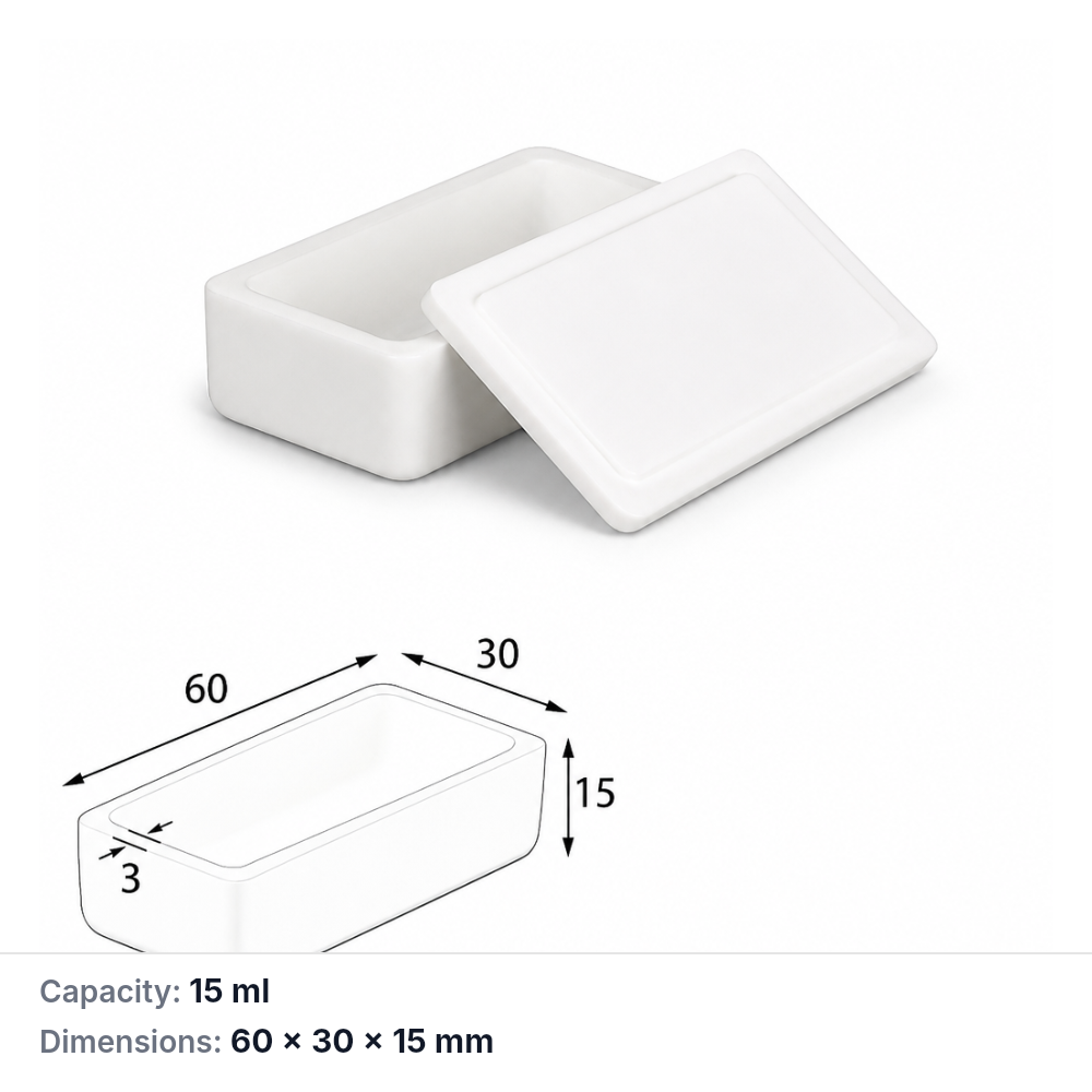 (MQABO136) Rectangular Alumina Boat with Lid, 60 × 30 × 15 mm, 15 mL